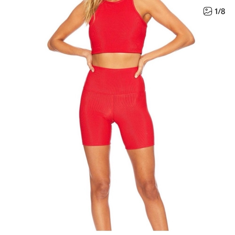 Beach Riot Bike Shorts Ribbed Red Women's Size Small